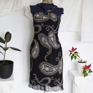 Western Halter Top Paisley Black and White Midi Slip Dress